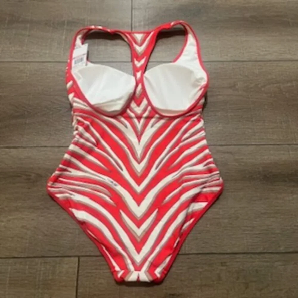 NEW Michael Kors 1 Piece Racerback Red Striped Swimsuit‎ Women’s Sz 10 NWT